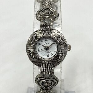 Vtg Vivani Marcasite Watch Women 21mm Silver Tone READ Hearts New Battery 7.25"